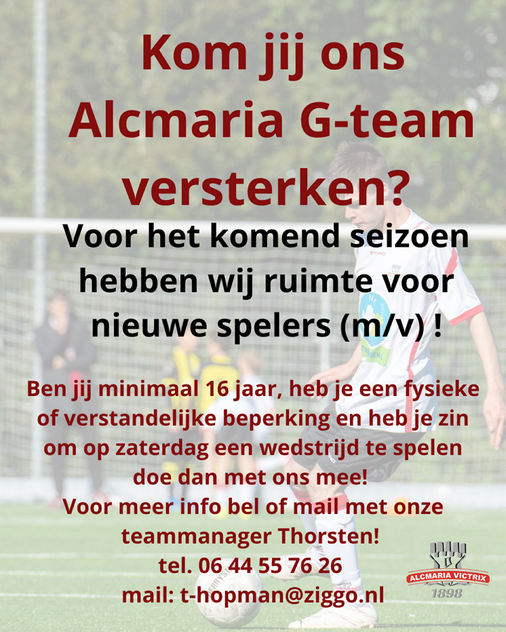 Kom voetballen bij het G-team!