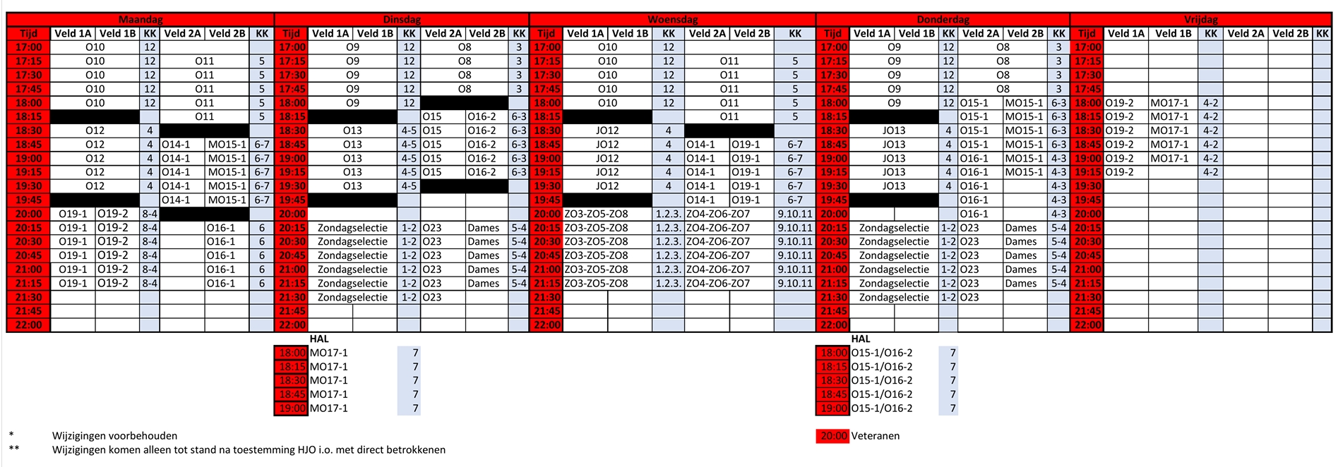 Trainingsschema en huisregels 2026-2027